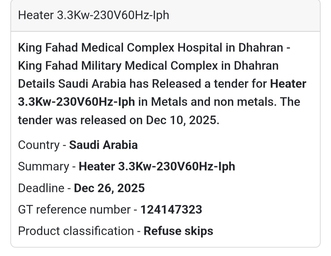 🔥 Heater 3.3Kw – 230V 60Hz (1Ph)