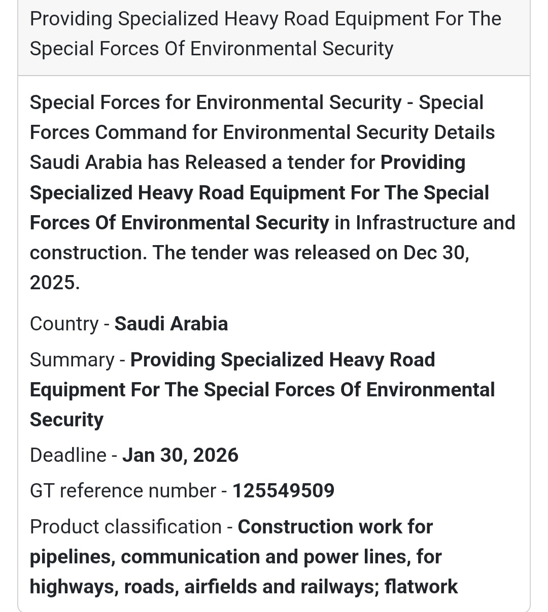 🚧 Heavy Equipment Supply Tender