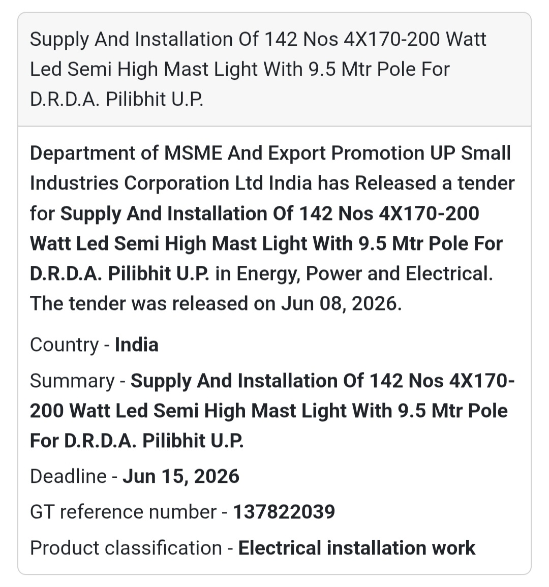 💡 High Mast LED Lighting Project Tender | Pilibhit 📍Uttar Pradesh