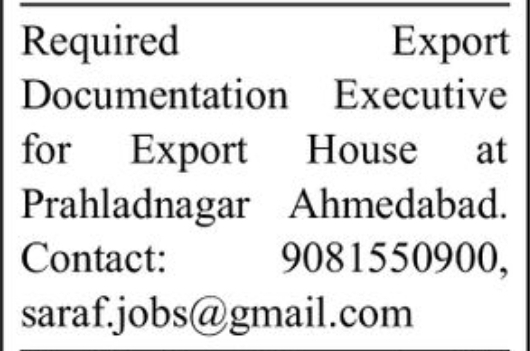 💼 Hiring – Export Documentation Executive