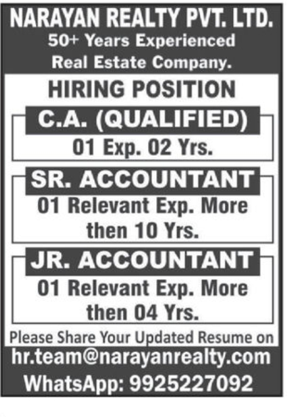 💼 Hiring – Narayan Realty Pvt. Ltd.
