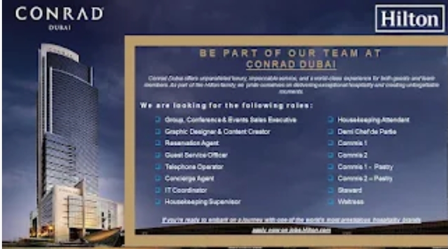 ✨🏨 HIRING NOW – CONRAD DUBAI | LUXURY HOSPITALITY CAREERS 2026 🏨✨