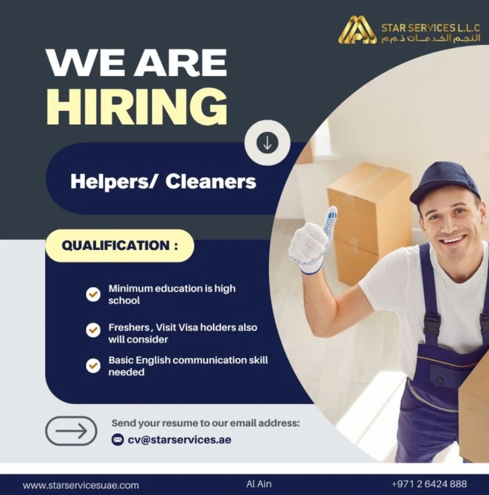 🧹🚨 HIRING NOW – HELPERS & CLEANERS | AL AIN, UAE 🚨🧹