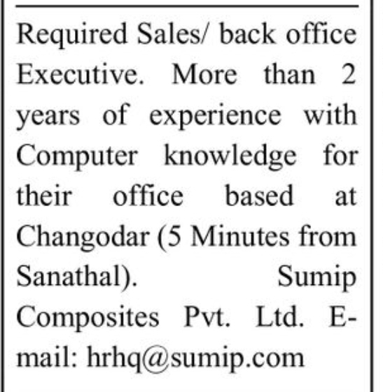 💼 Hiring – Sales / Back Office Executive