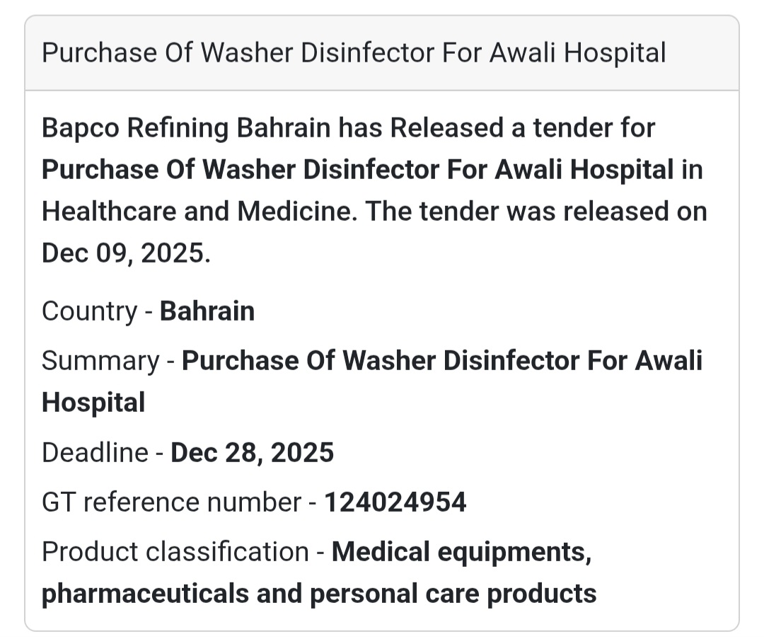 🚨 Hospital Equipment Tender – Bahrain 🇧🇭🏥