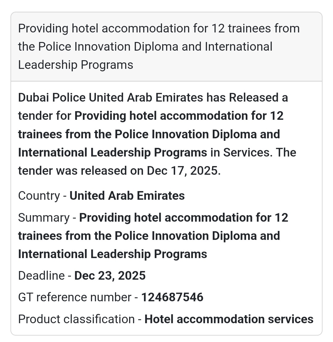 🔔 Hospitality Services Tender | United Arab Emirates 🇦🇪