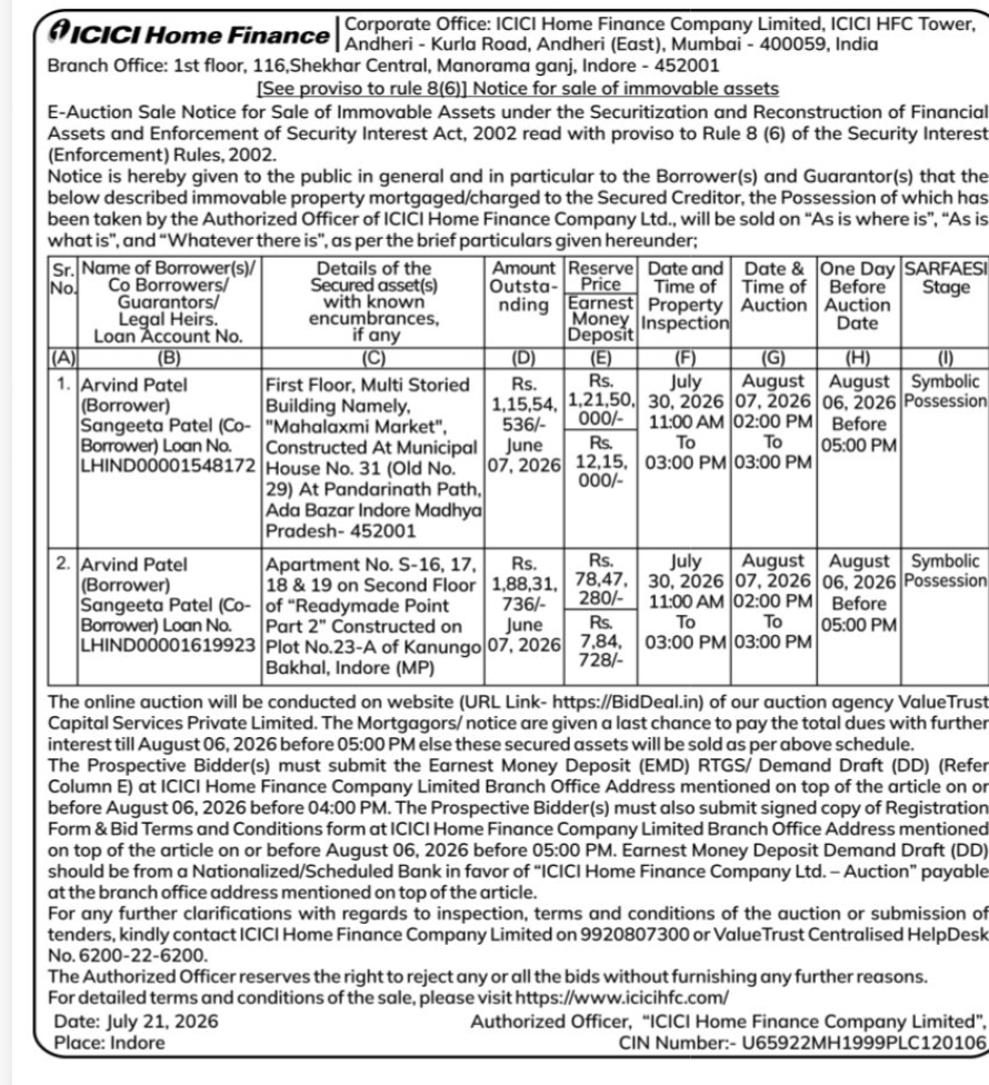 📢 ICICI Home Finance Announces Property E-Auction