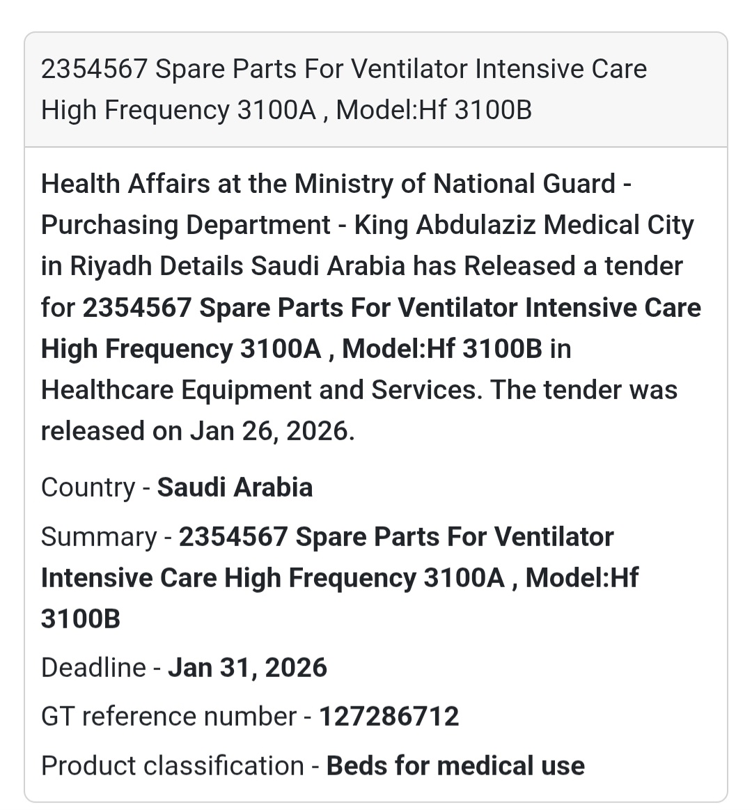 🫁 ICU Equipment – Ventilator Spare Parts