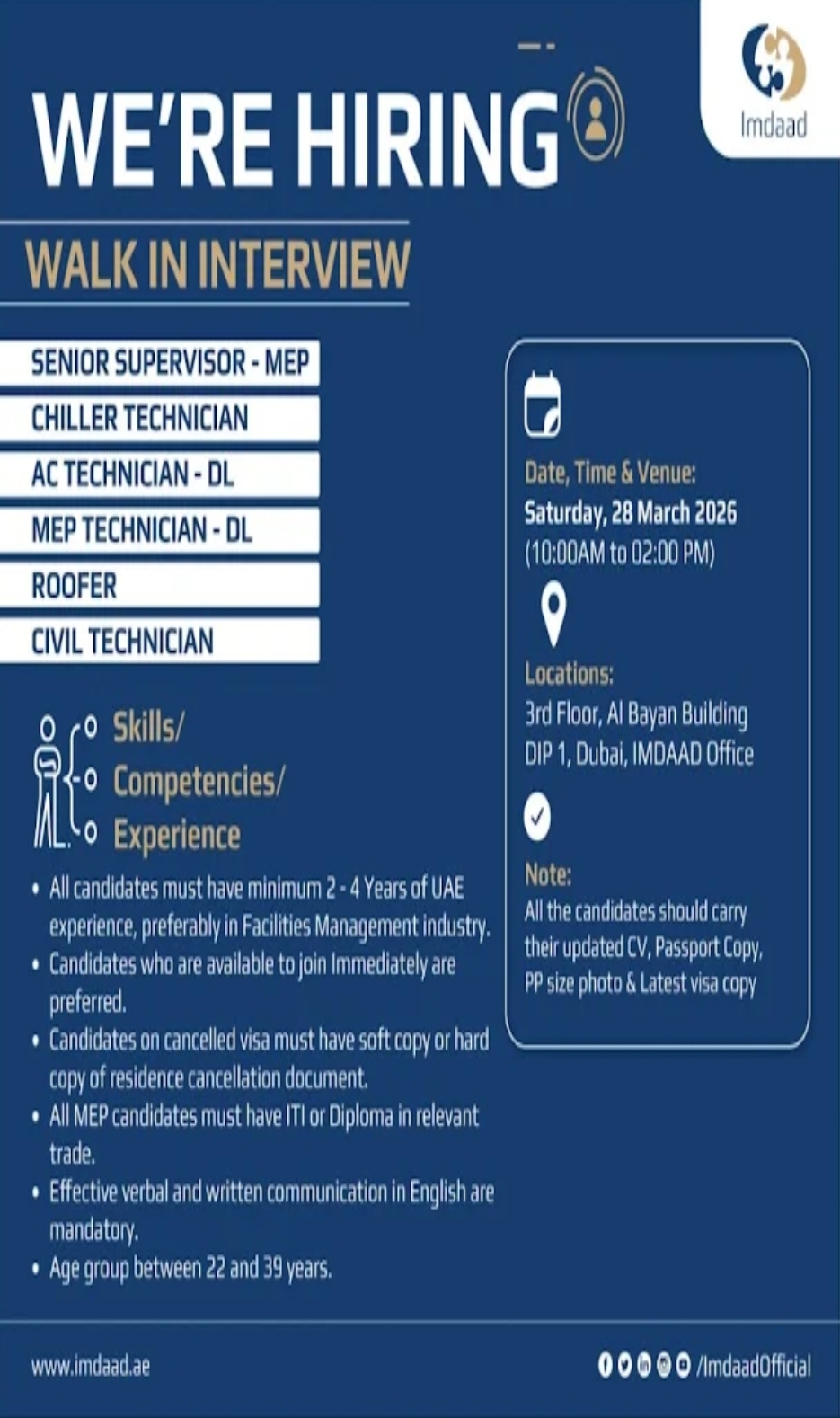 🏗️ Imdaad Technical Jobs – Dubai 🇦🇪