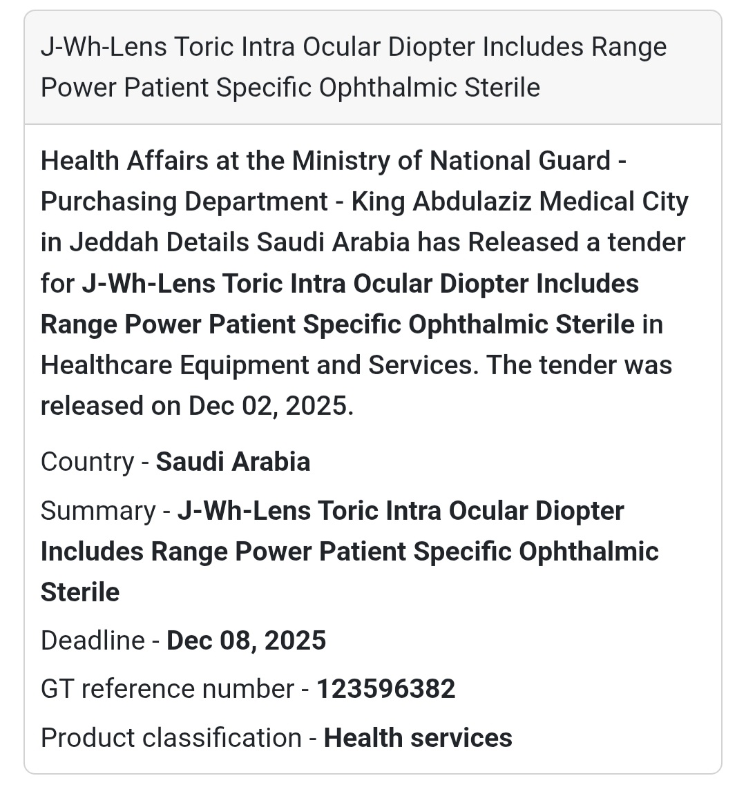 🔋 Immediate Supply Tender – Saudi Arabia 🇸🇦