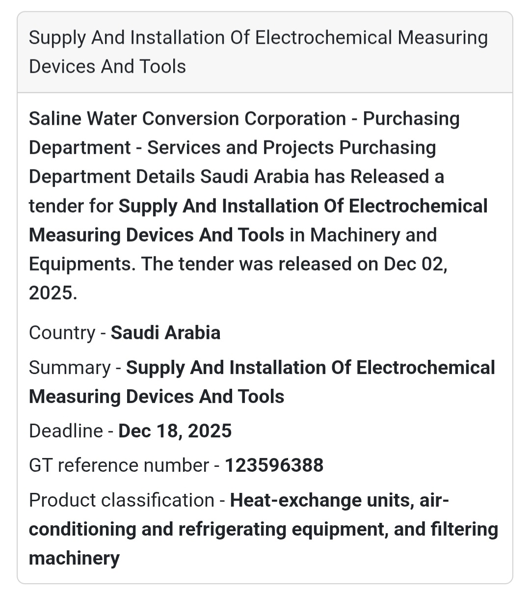🔋 Immediate Supply Tender – Saudi Arabia 🇸🇦