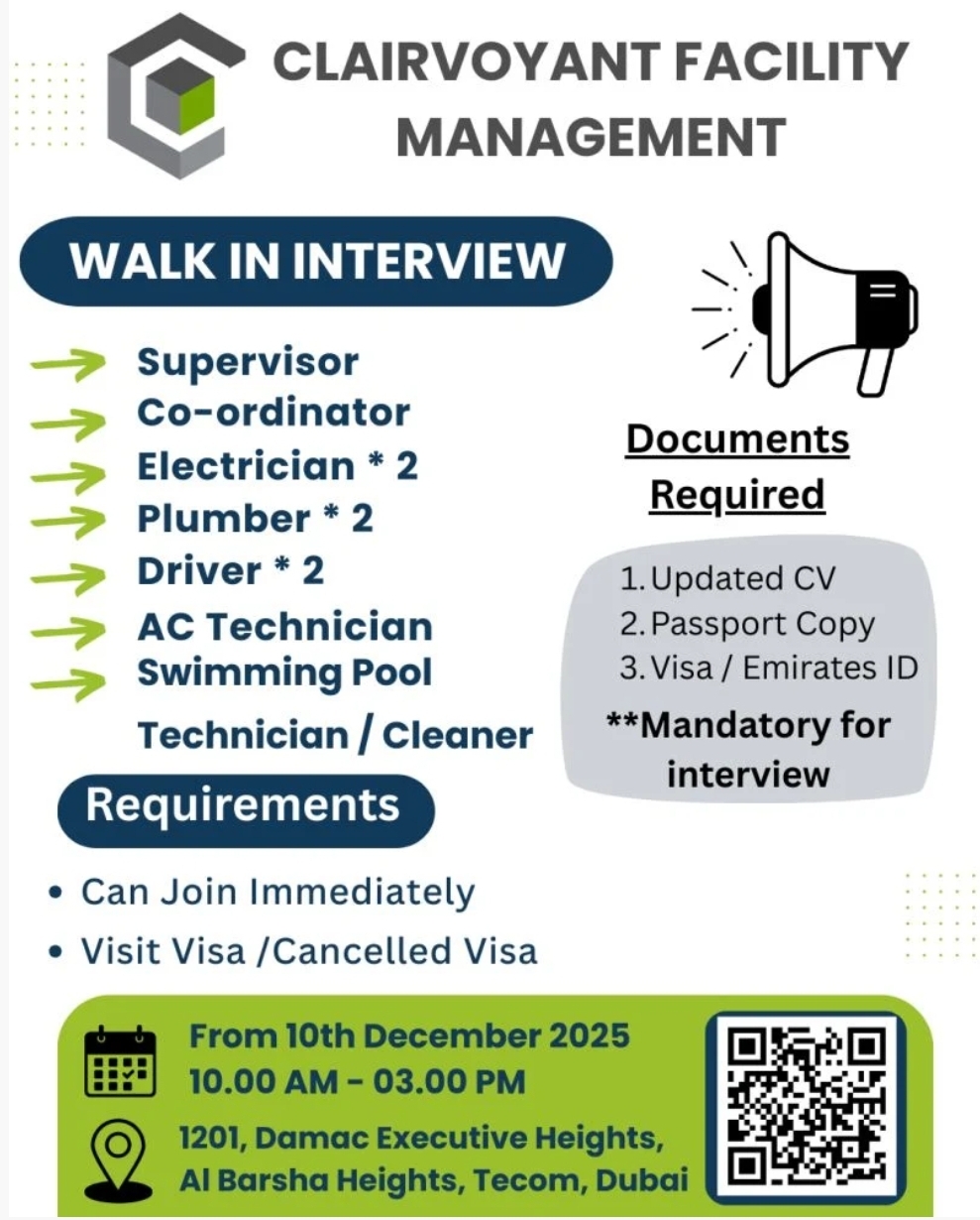 🚀 Immediate Walk-In Interviews – Dubai Facility Management Jobs!