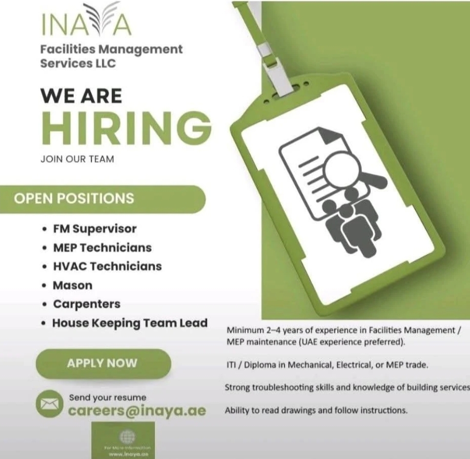 🚀 INAYA Facilities Management Services LLC is Hiring in the UAE! 🇦🇪