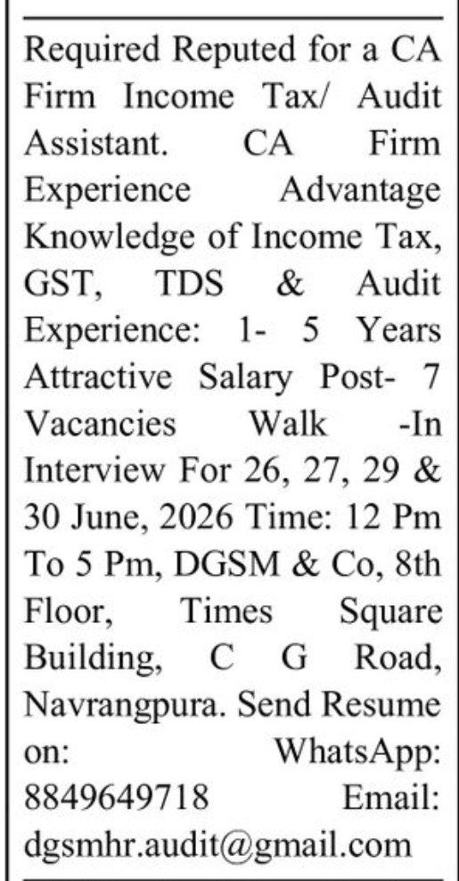 📊 Income Tax / Audit Assistant Required