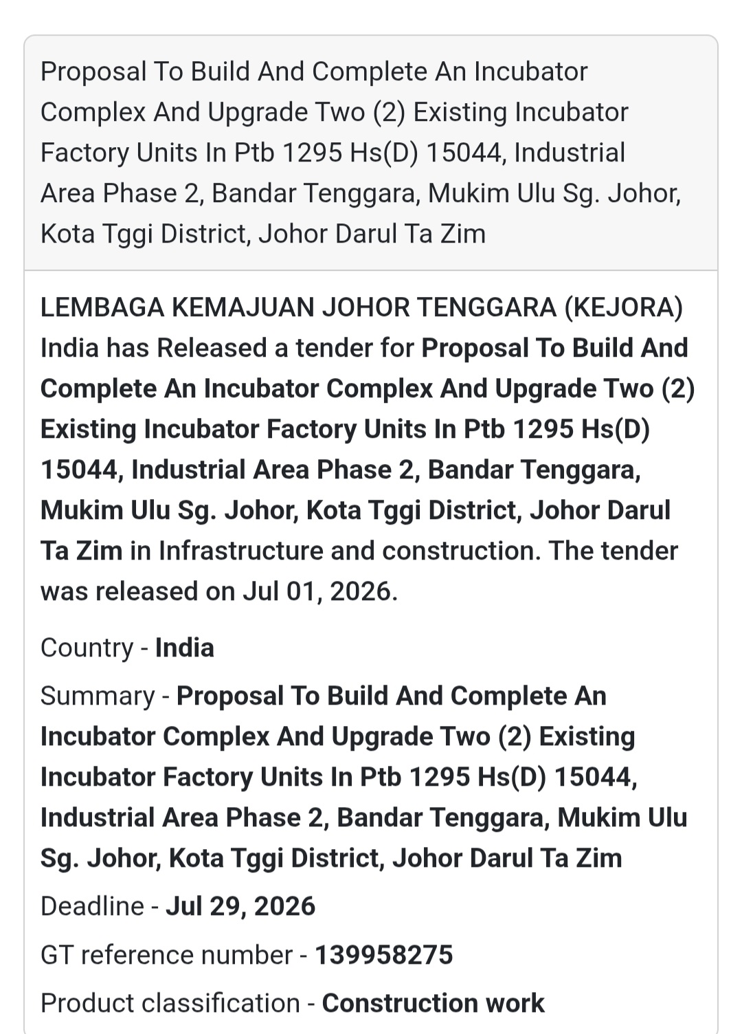 🏭 Incubator Complex Construction | Johor, Malaysia