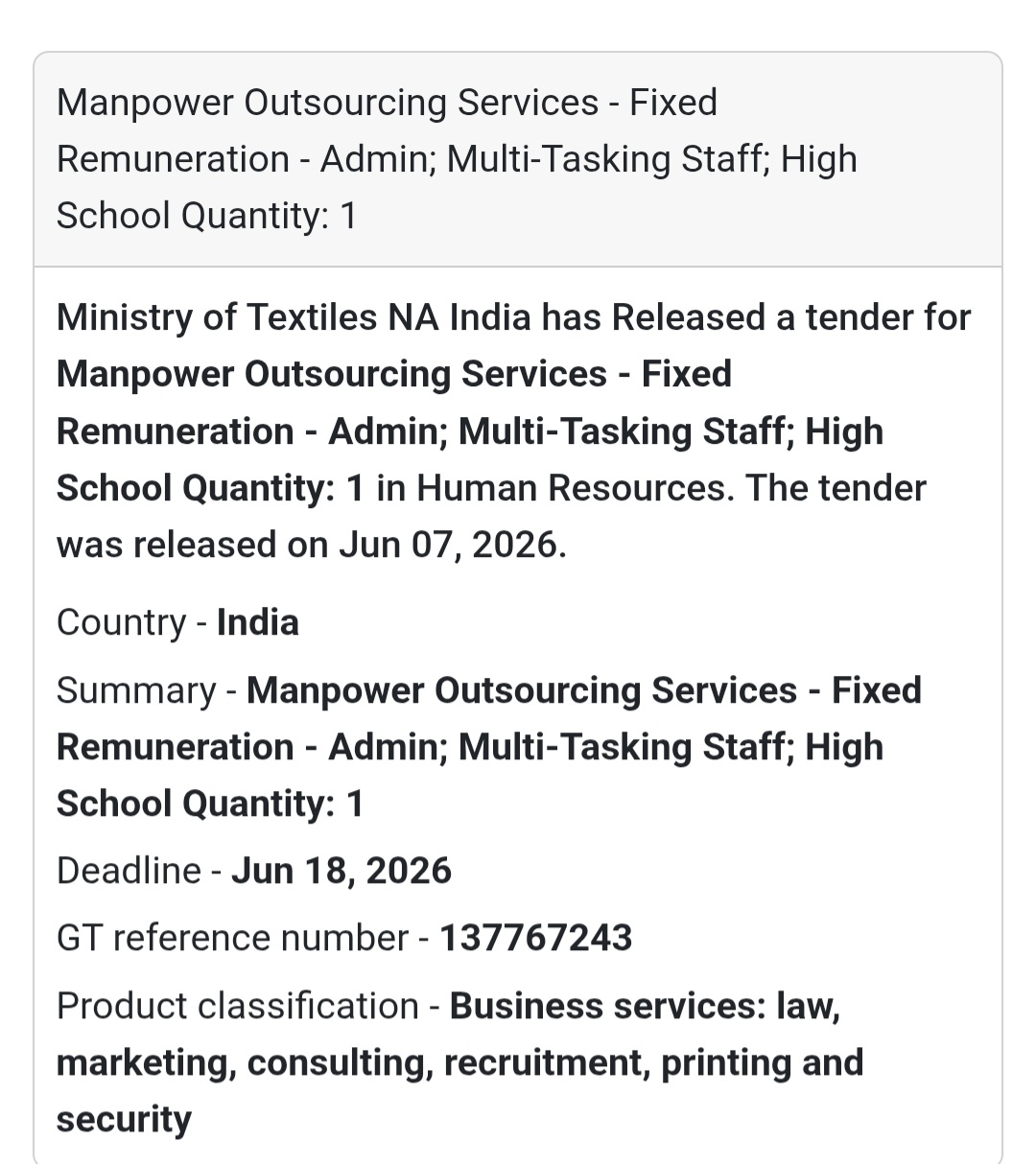 📍 India | Manpower Outsourcing Services – Admin & Multi-Tasking Staff