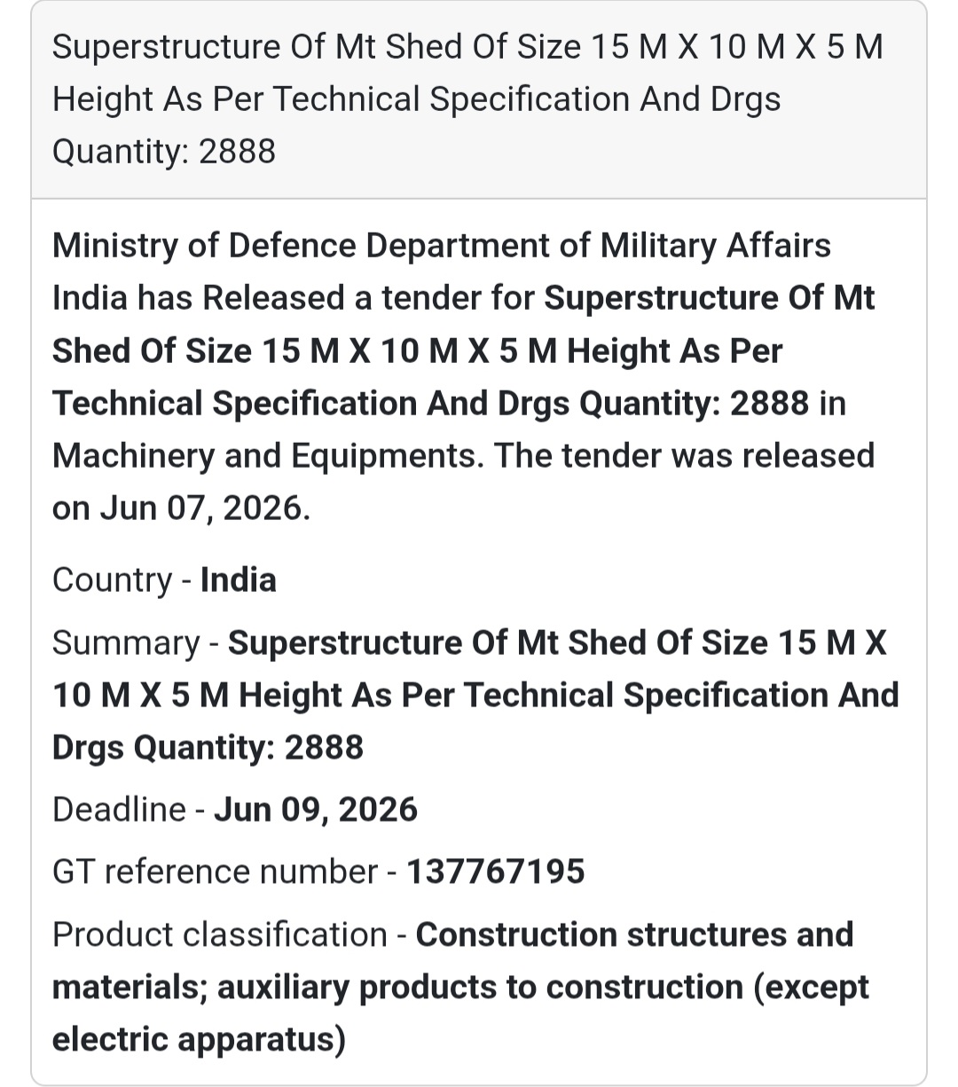 📍 India | MT Shed Superstructure Construction Tender 🏗️