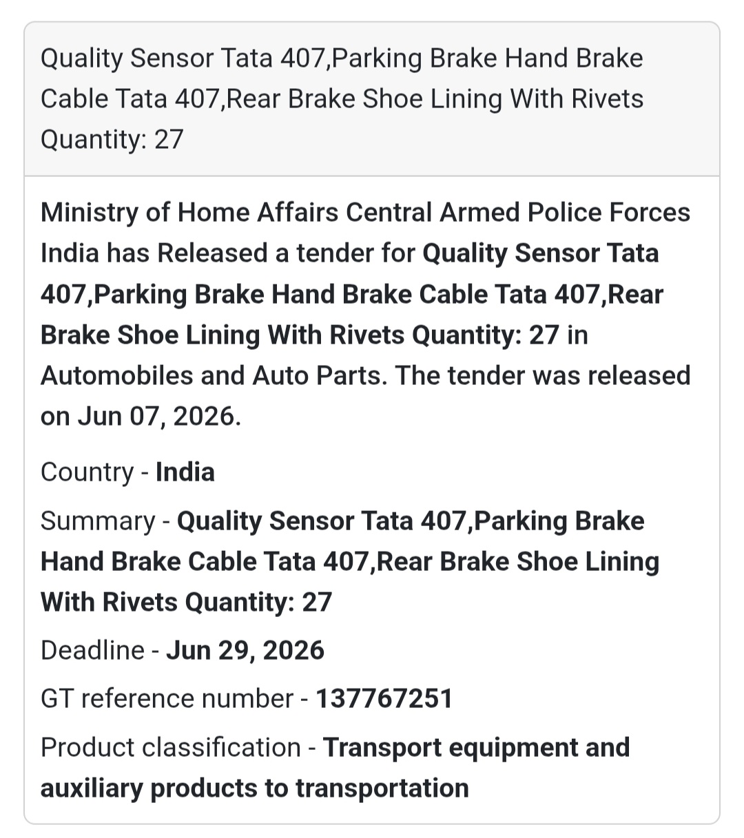 📍 India | Quality Sensor Tata 407 & Brake Components