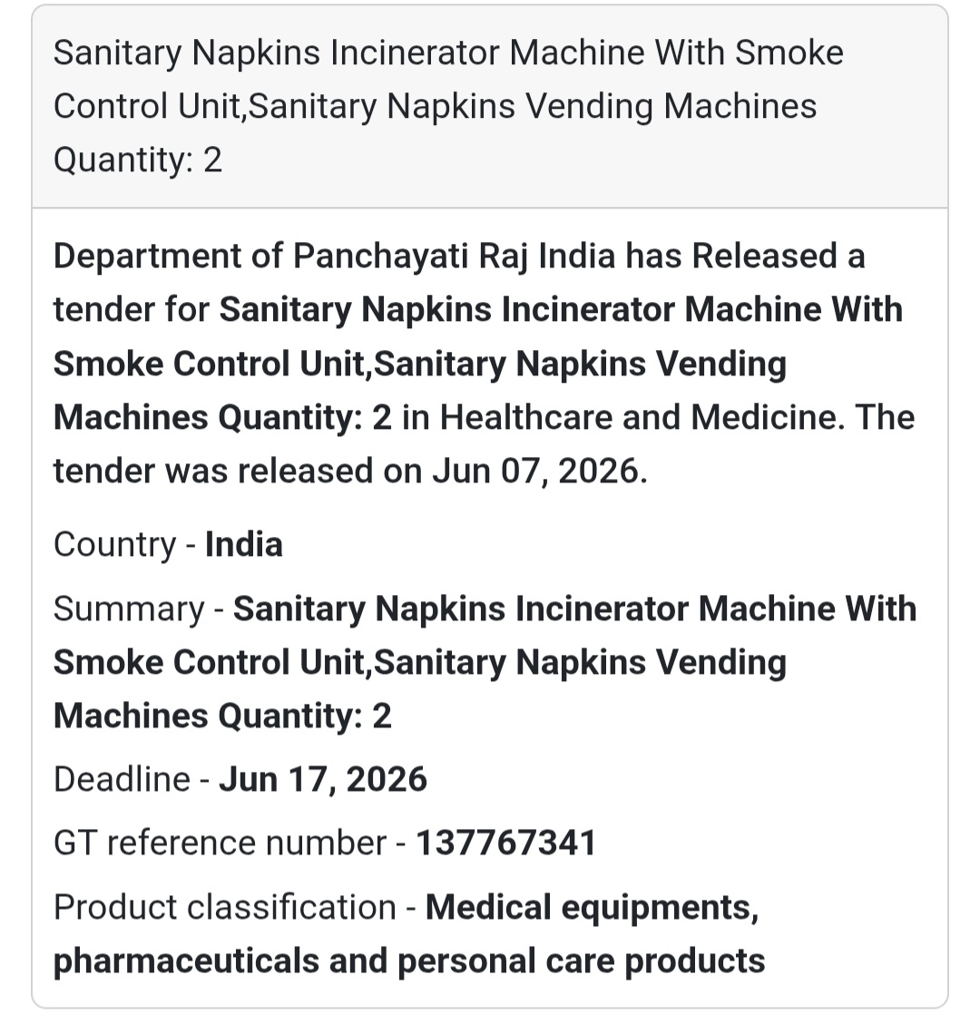 📍 India | Sanitary Napkin Incinerator & Vending Machines