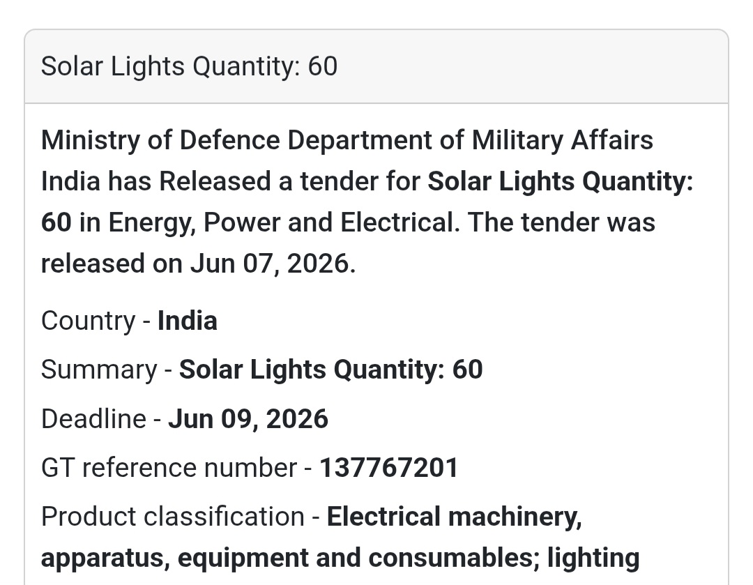 📍 India | Solar Lights Supply Tender ☀️