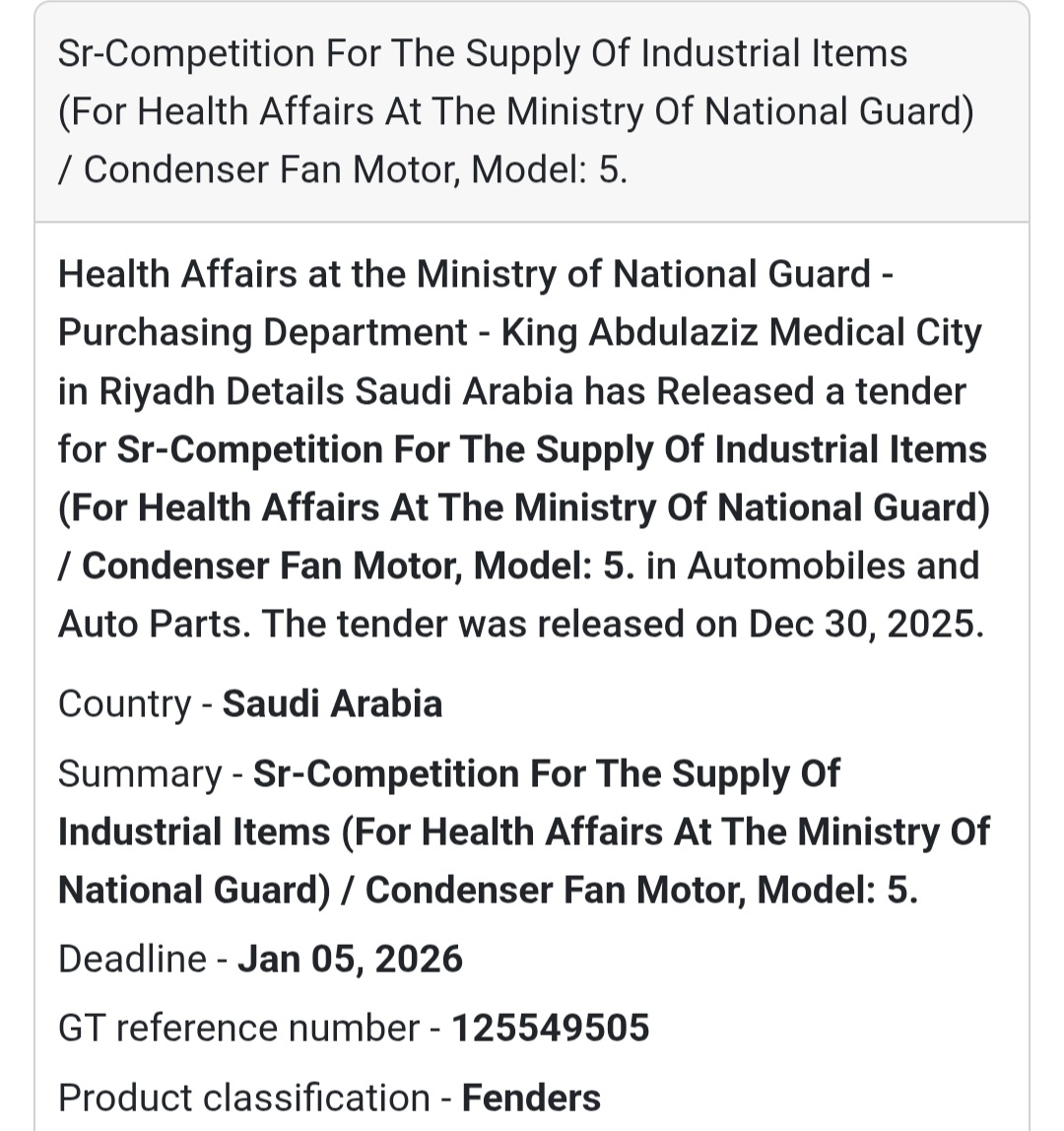 ⚙️ Industrial / Auto Parts Tender