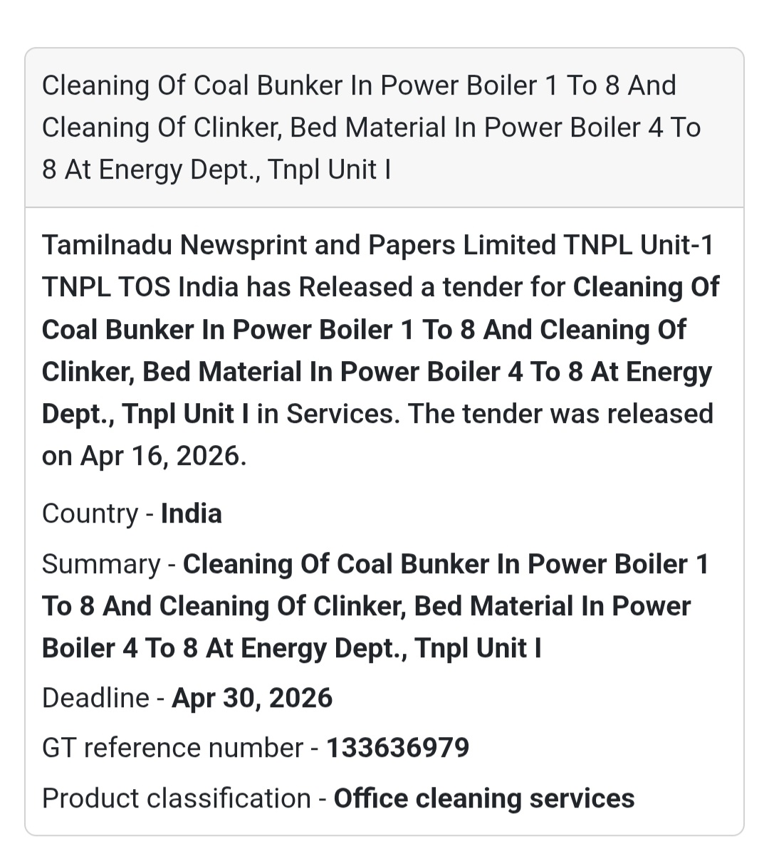 🏭 Industrial Cleaning Work – TNPL Unit I