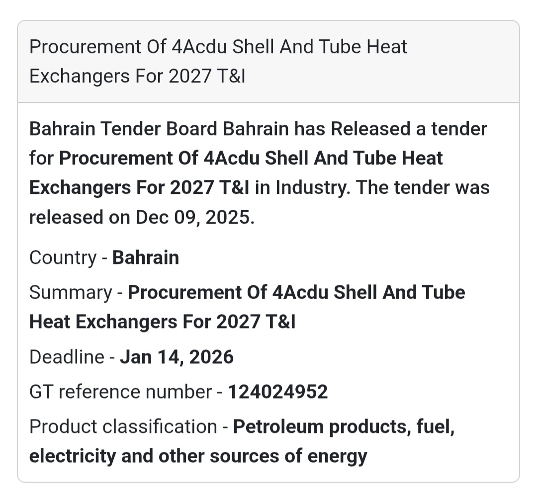 🚨 Industrial Equipment Tender – Bahrain 🇧🇭⚙️