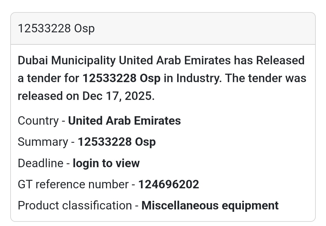 🔔 Industrial Equipment Tender | United Arab Emirates 🇦🇪