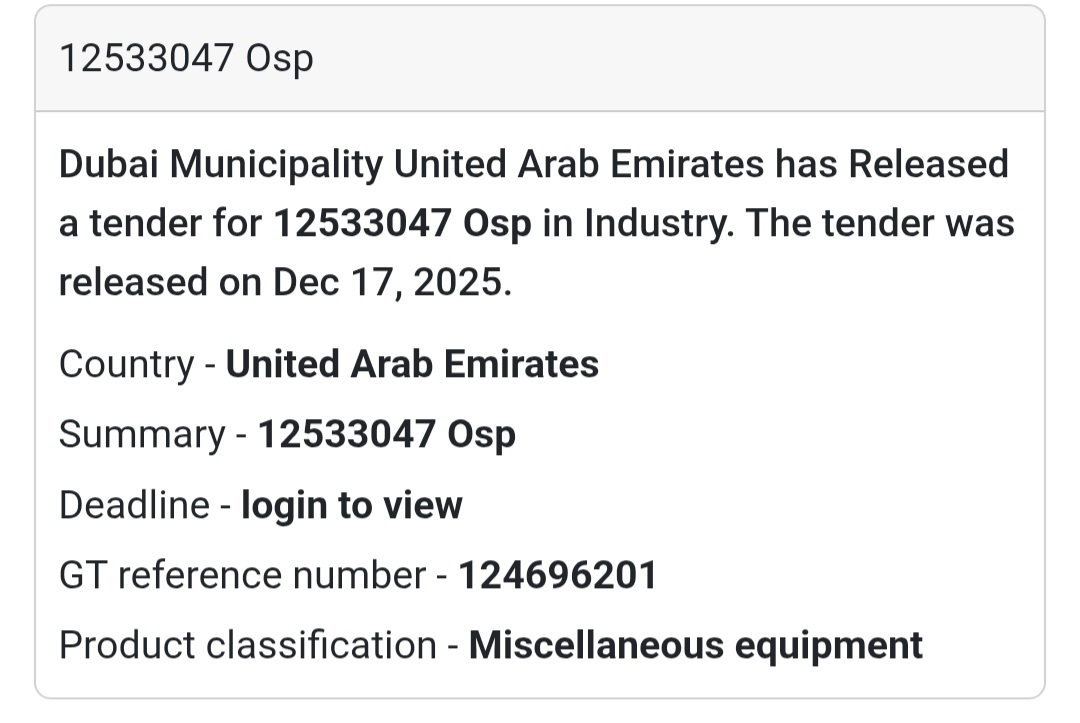 🔔 Industrial Equipment Tender | United Arab Emirates 🇦🇪