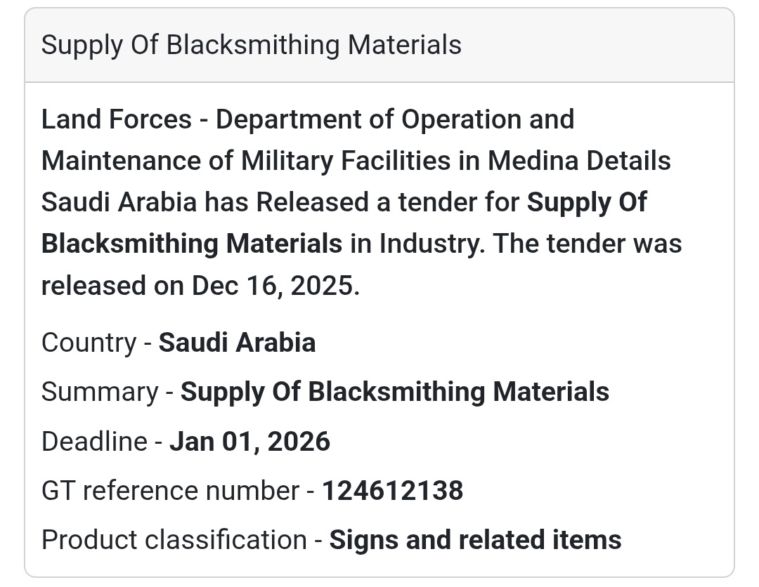 🔔 Industrial Materials Tender | Saudi Arabia 🇸🇦