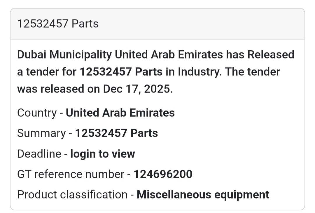 🔔 Industrial Parts Tender | United Arab Emirates 🇦🇪