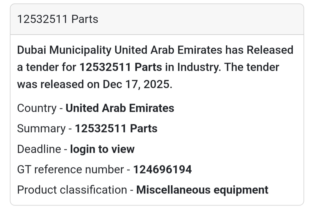 🔔 Industrial Supplies Tender | United Arab Emirates 🇦🇪