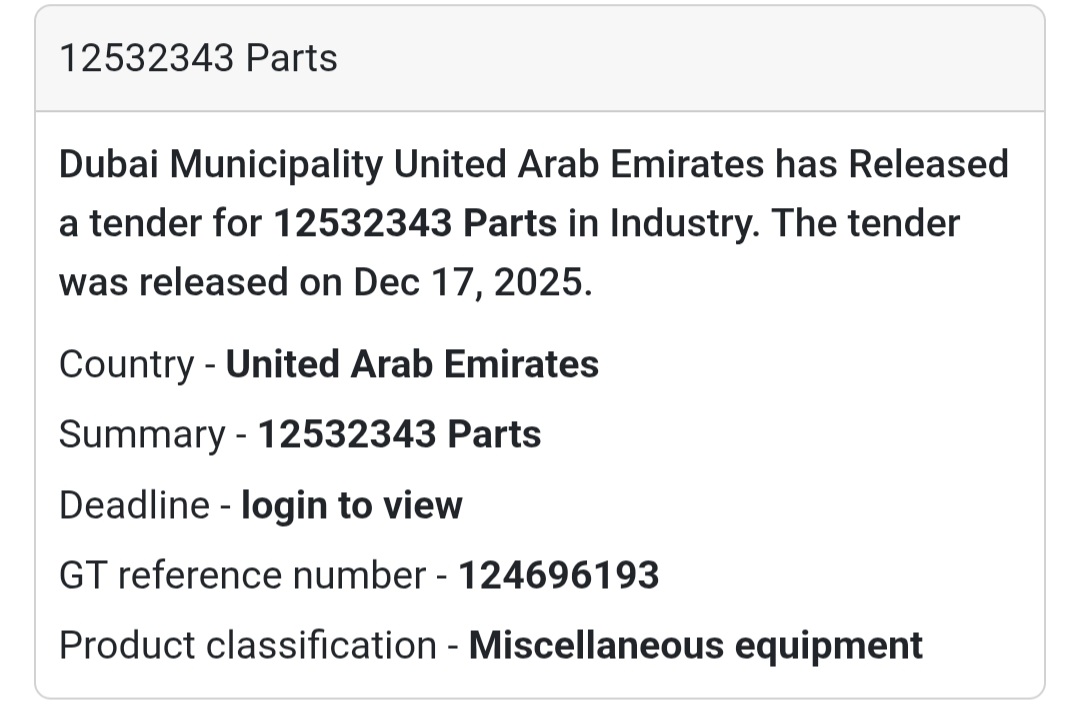 🔔 Industrial Supplies Tender | United Arab Emirates 🇦🇪