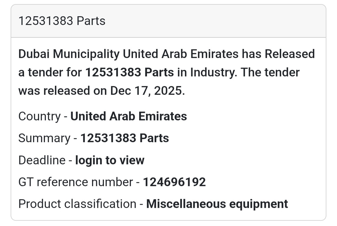 🔔 Industrial Supplies Tender | United Arab Emirates 🇦🇪