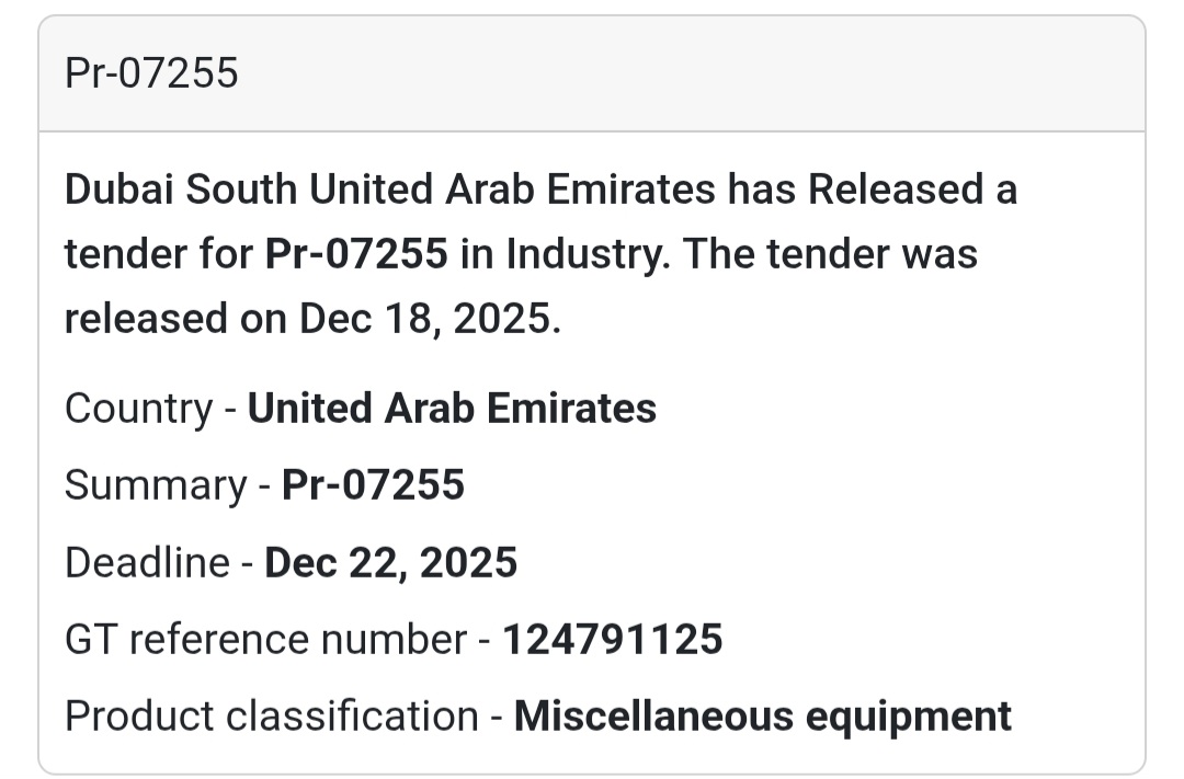 🔔 Industrial Tender | United Arab Emirates 🇦🇪