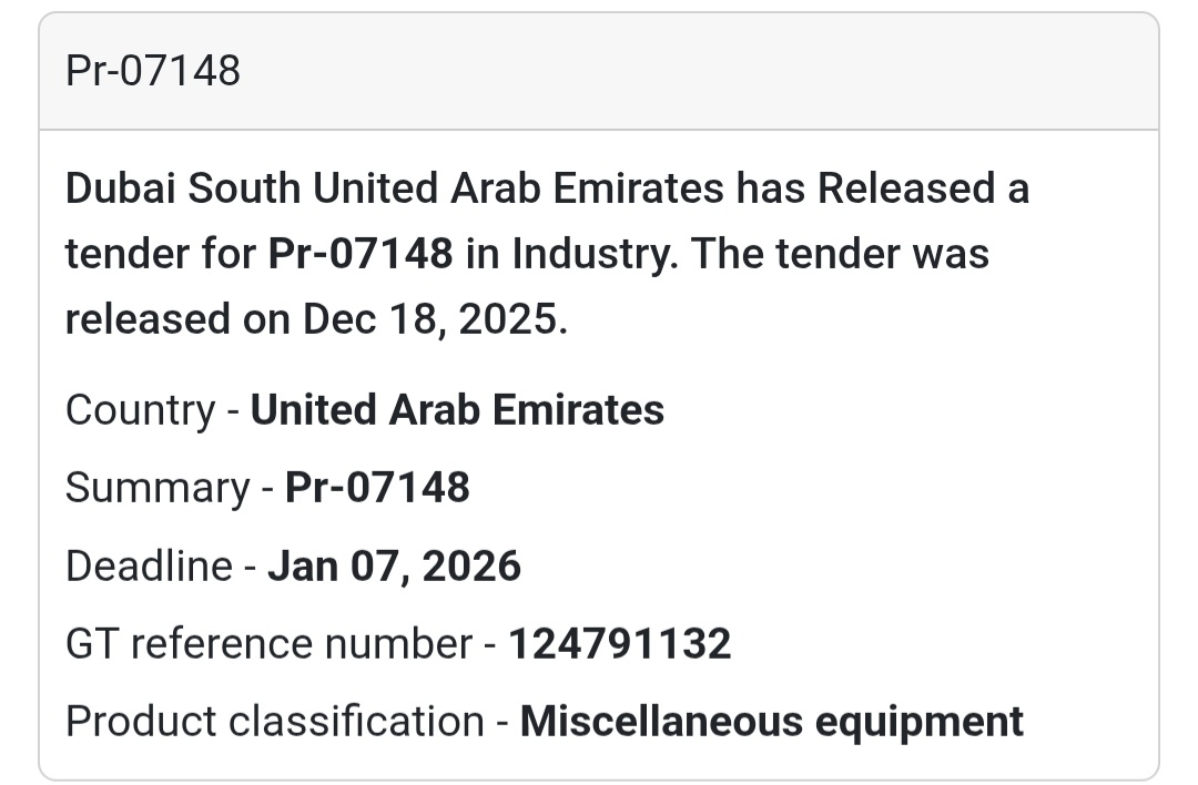 🔔 Industrial Tender | United Arab Emirates 🇦🇪
