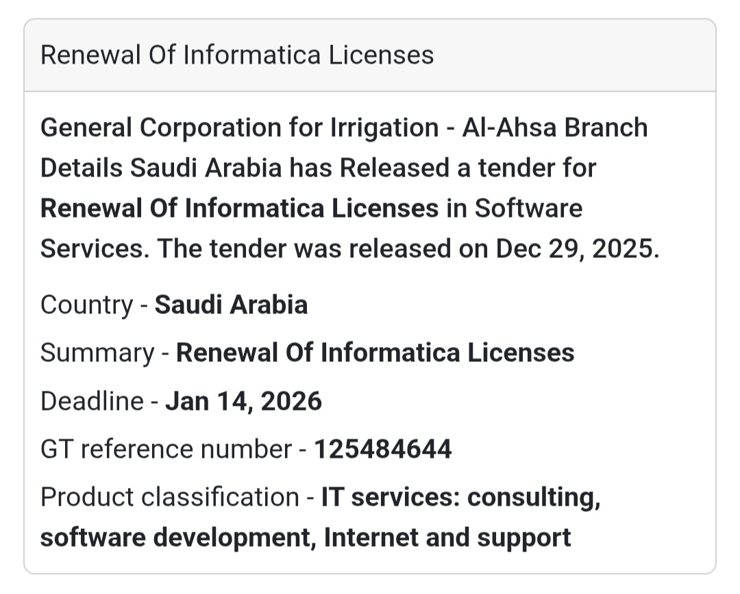 📢 Informatica License Renewal – Saudi Arabia 🇸🇦