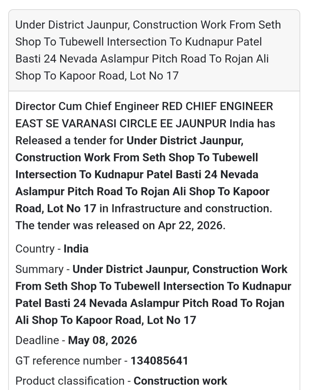 🏗️ Infrastructure Construction – Jaunpur (Lot 17)