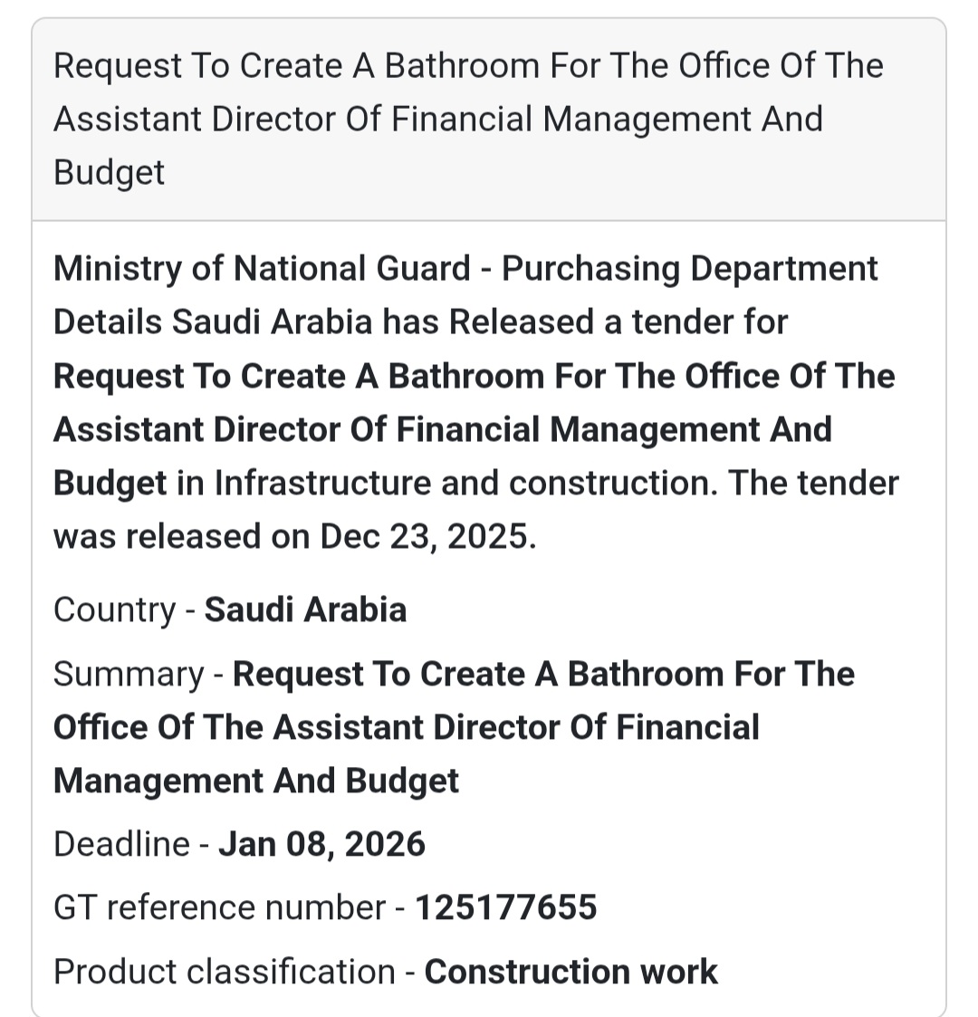 🚿 Infrastructure Construction Tender – Saudi Arabia 🇸🇦