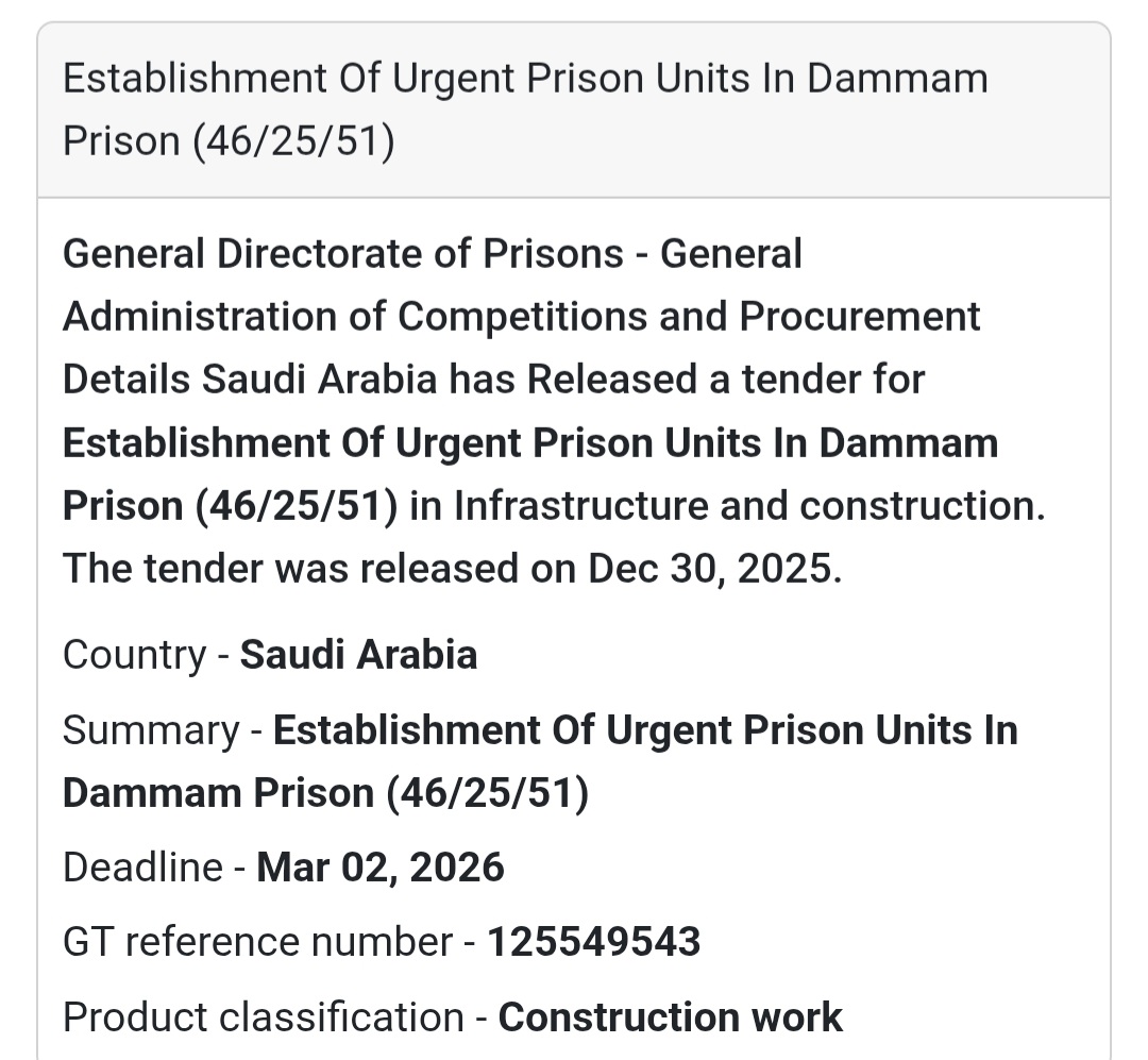 🏗️ Infrastructure & Construction Tender – Saudi Arabia