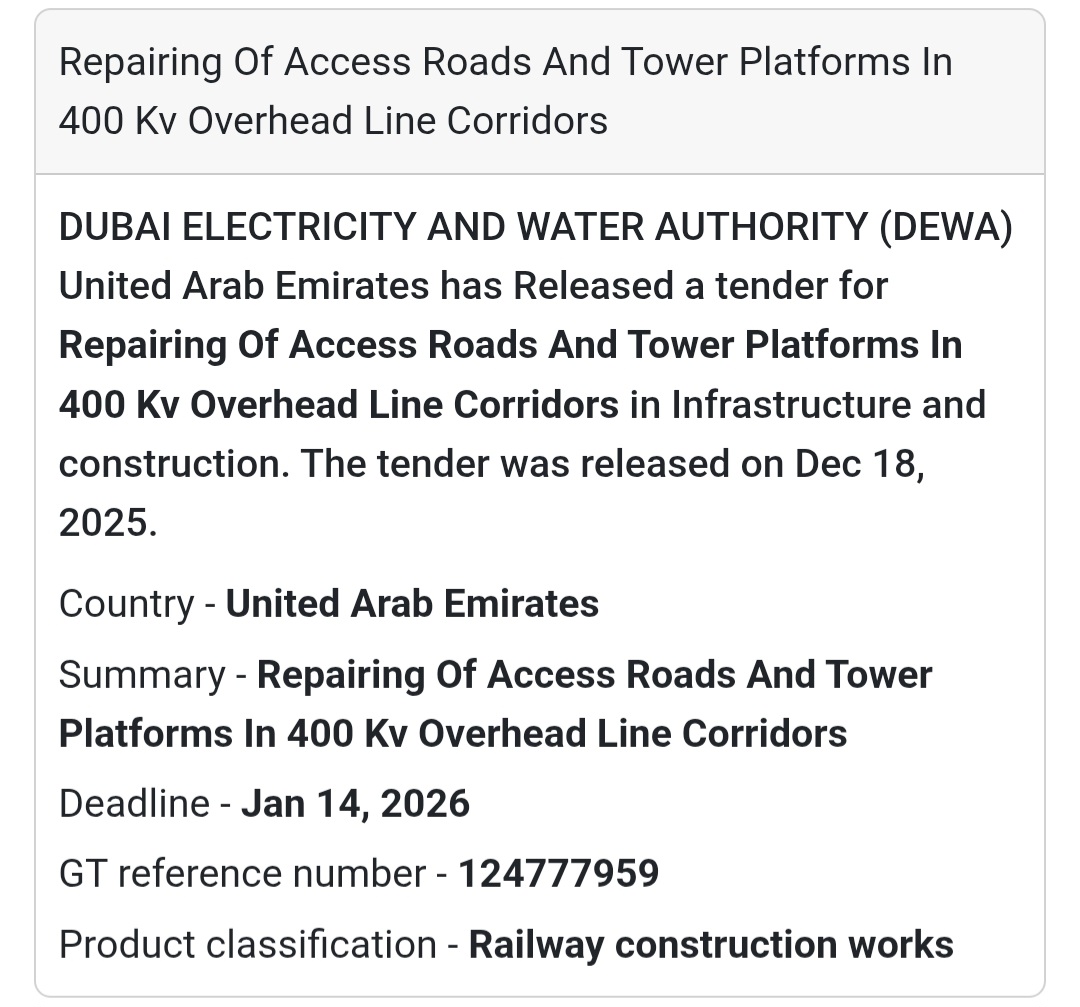 🔔 Infrastructure & Construction Tender | United Arab Emirates 🇦🇪