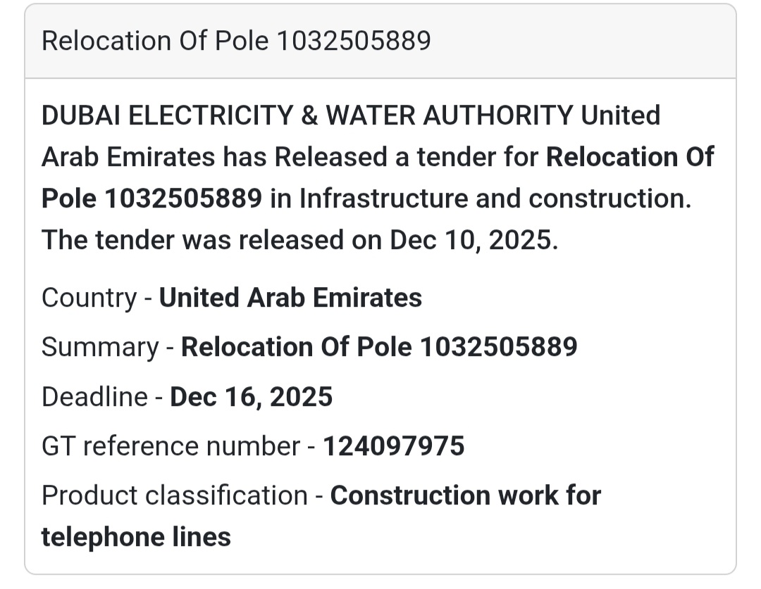 📢 Infrastructure Works Tender – UAE 🇦🇪