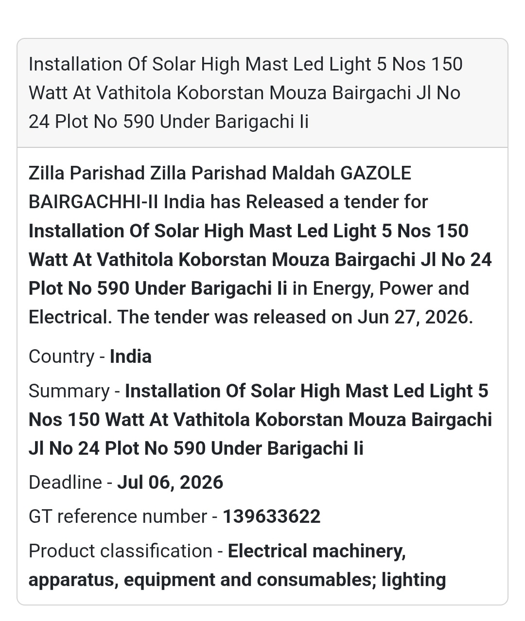 💡 Installation of Solar High Mast LED Light (5 Nos, 150W) | 📍Vathitola Koborstan, Bairgachhi, Malda