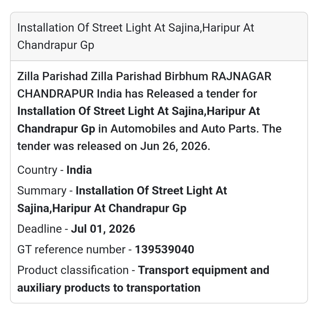 Installation of Street Lights at Sajina & Haripur – Birbhum, West Bengal