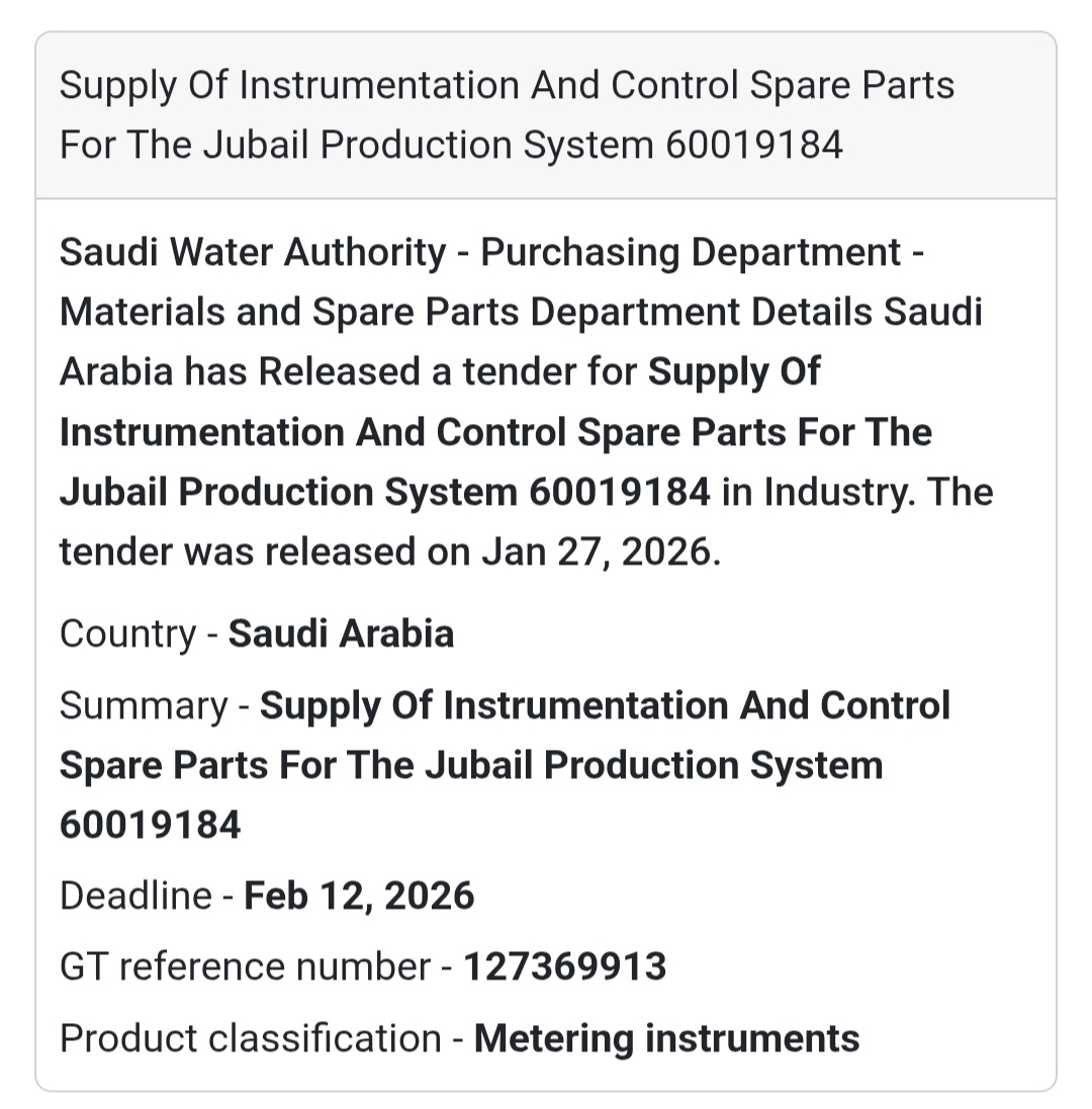 🎛️ Instrumentation & Control Spare Parts – Jubail System (60019184) 🇸🇦 Saudi Arabia