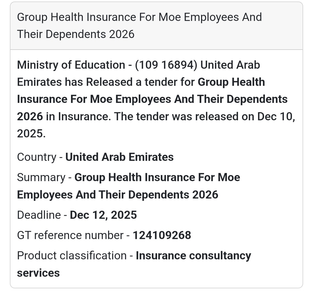 📢 Insurance Tender Alert – UAE 🇦🇪