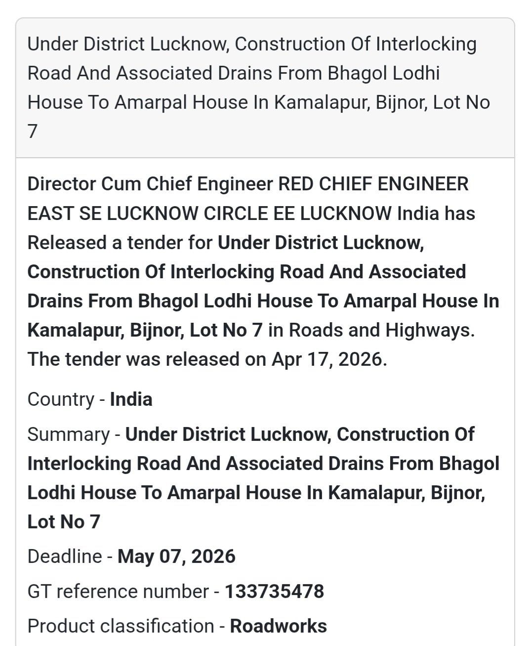 🧱 Interlocking Road & Drain – Lucknow (Lot 7)