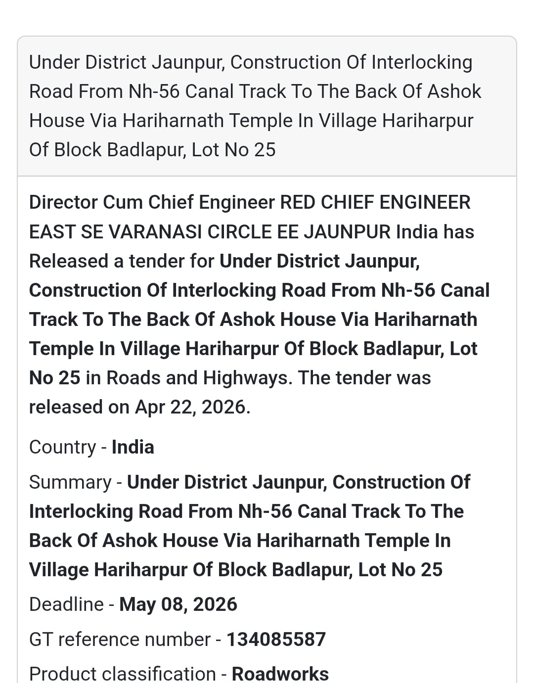 🧱 Interlocking Road – Hariharpur Badlapur (Lot 25)