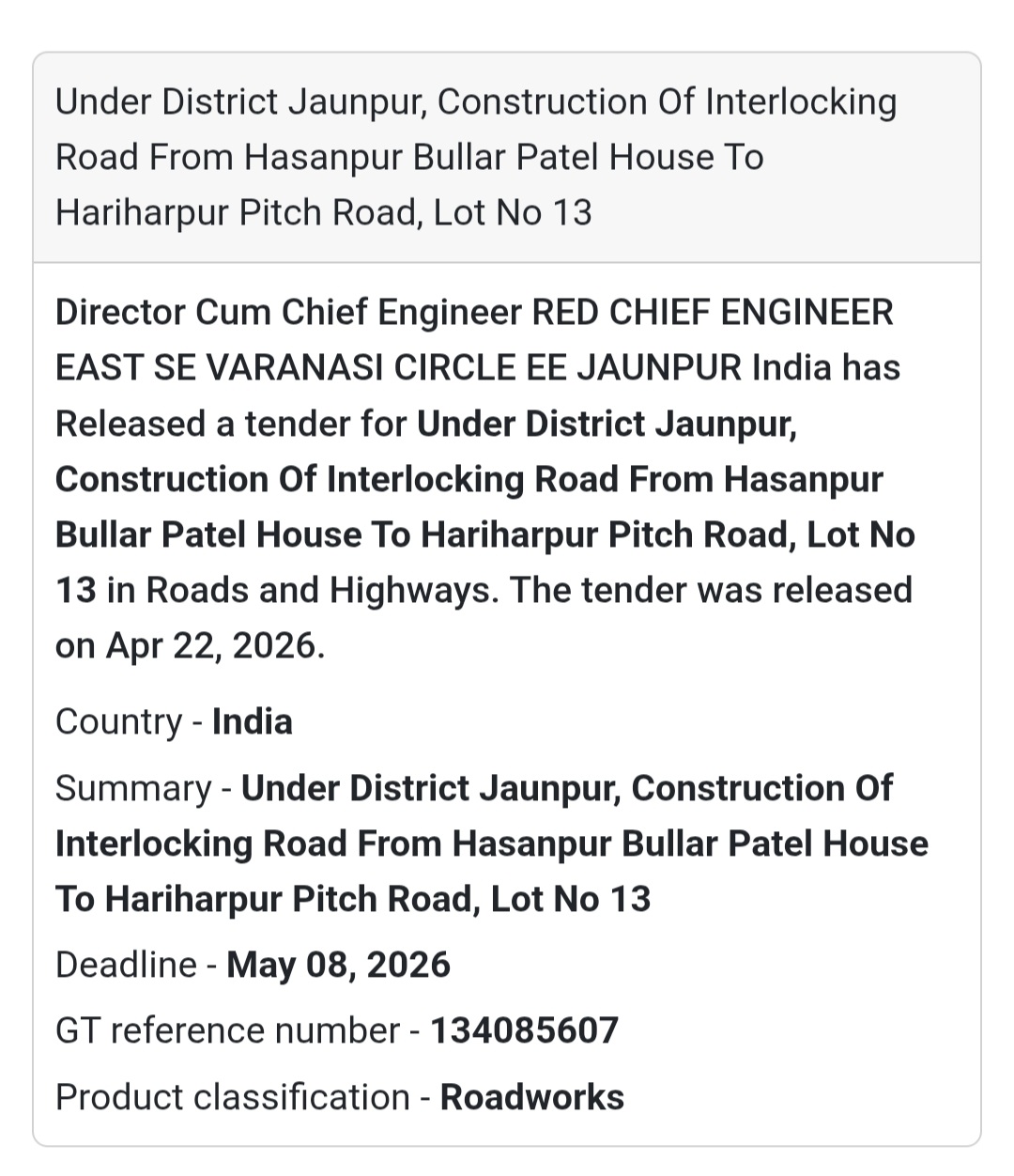 🚧 Interlocking Road – Hasanpur to Hariharpur (Lot 13)