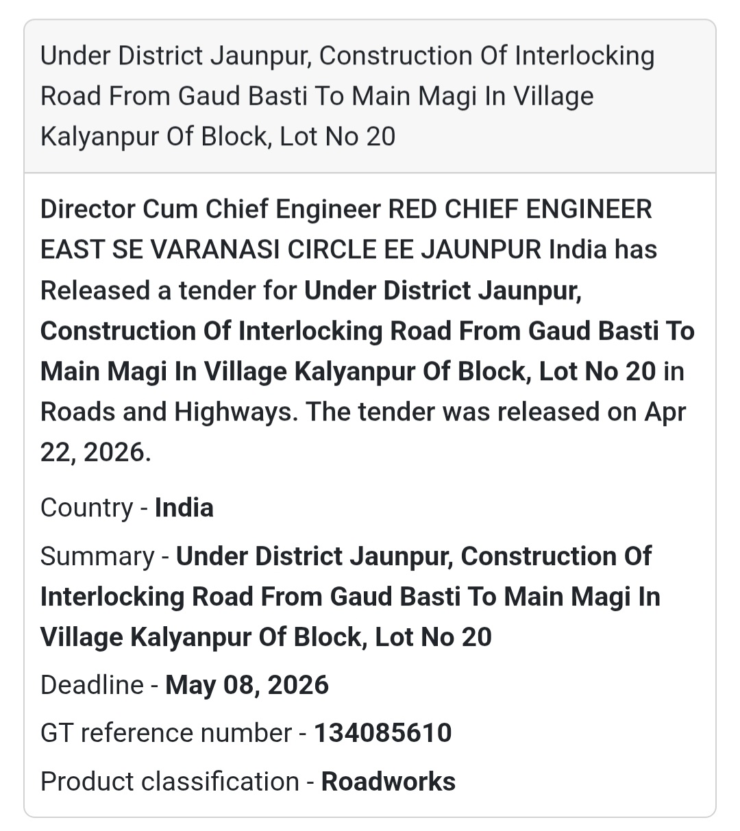 🛣️ Interlocking Road – Kalyanpur (Lot 20)